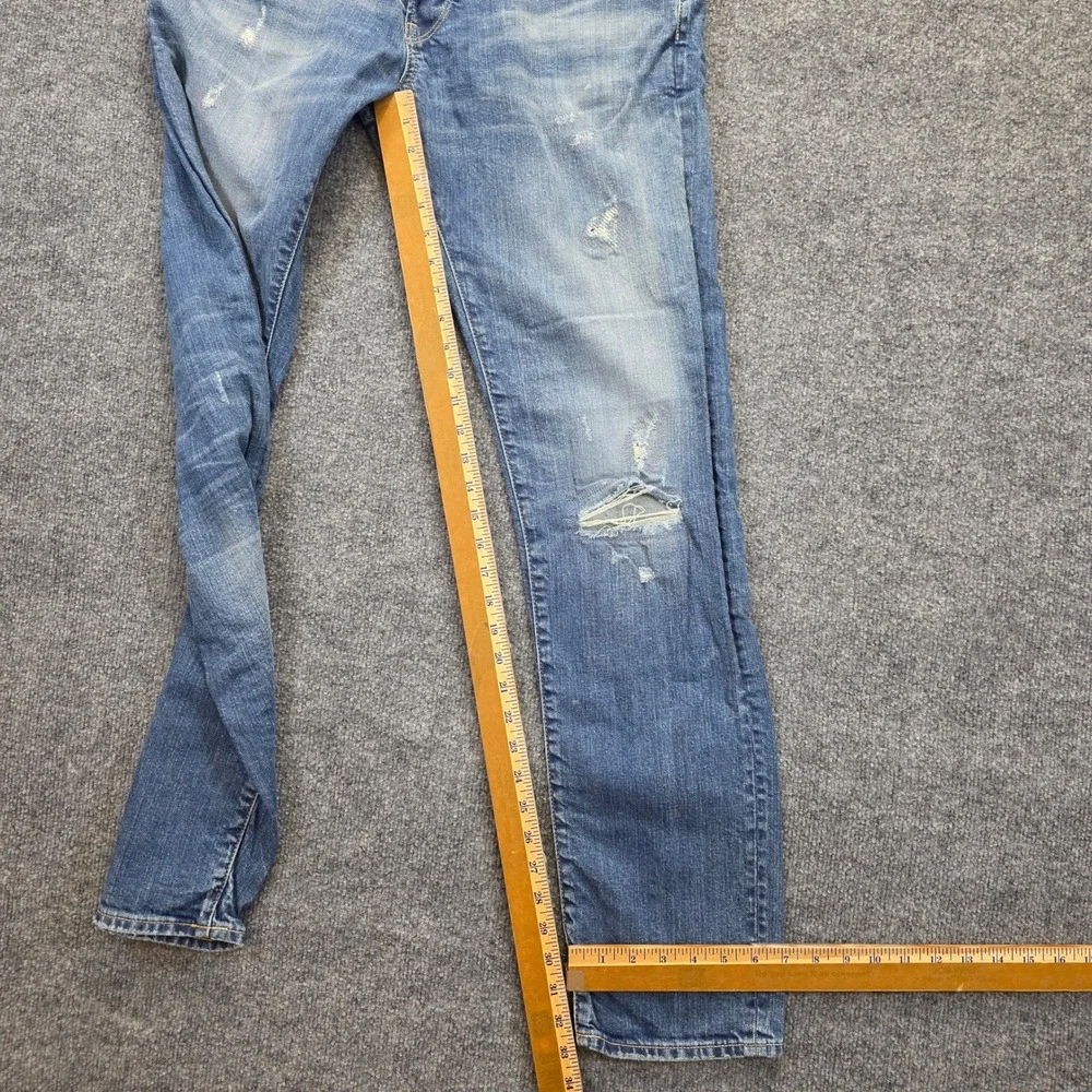 G-Star Raw Jeans Mens 33x33 Blue 3301 Slim Straight Distressed Button Fly Faded